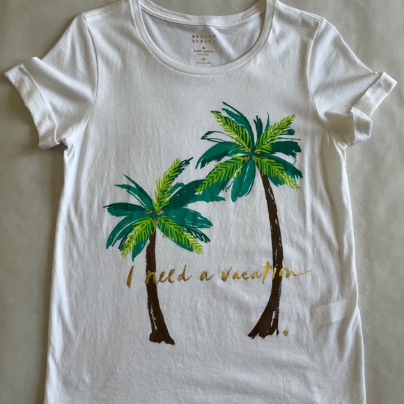 Kate Spade "I need a vacation" Palm Tree Leaves Cotton Casual T-shirt Top - Picture 3 of 9